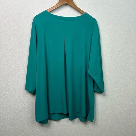 Susan Graver Liquid Knit Solid Green 3/4 Sleeve Top Plus Size 3XP Petite - Picture 8 of 13